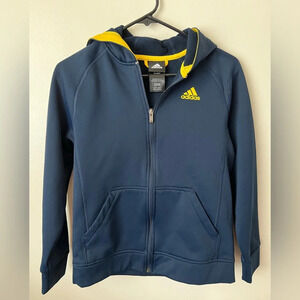 Adidas Logo Navy Blue Hoodie Zip Up Unisex kids size L 14/16 EUC